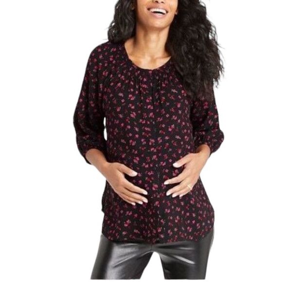 The Nines By HATCH 3/4 Sleeve Smockneck Button Down Maternity Top Size Small NWT - Picture 1 of 7